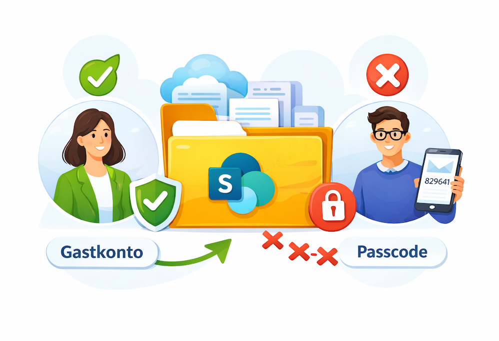 Entra B2B Gastkonten lösen die One-Time-Passcodes schrittweise ab.
